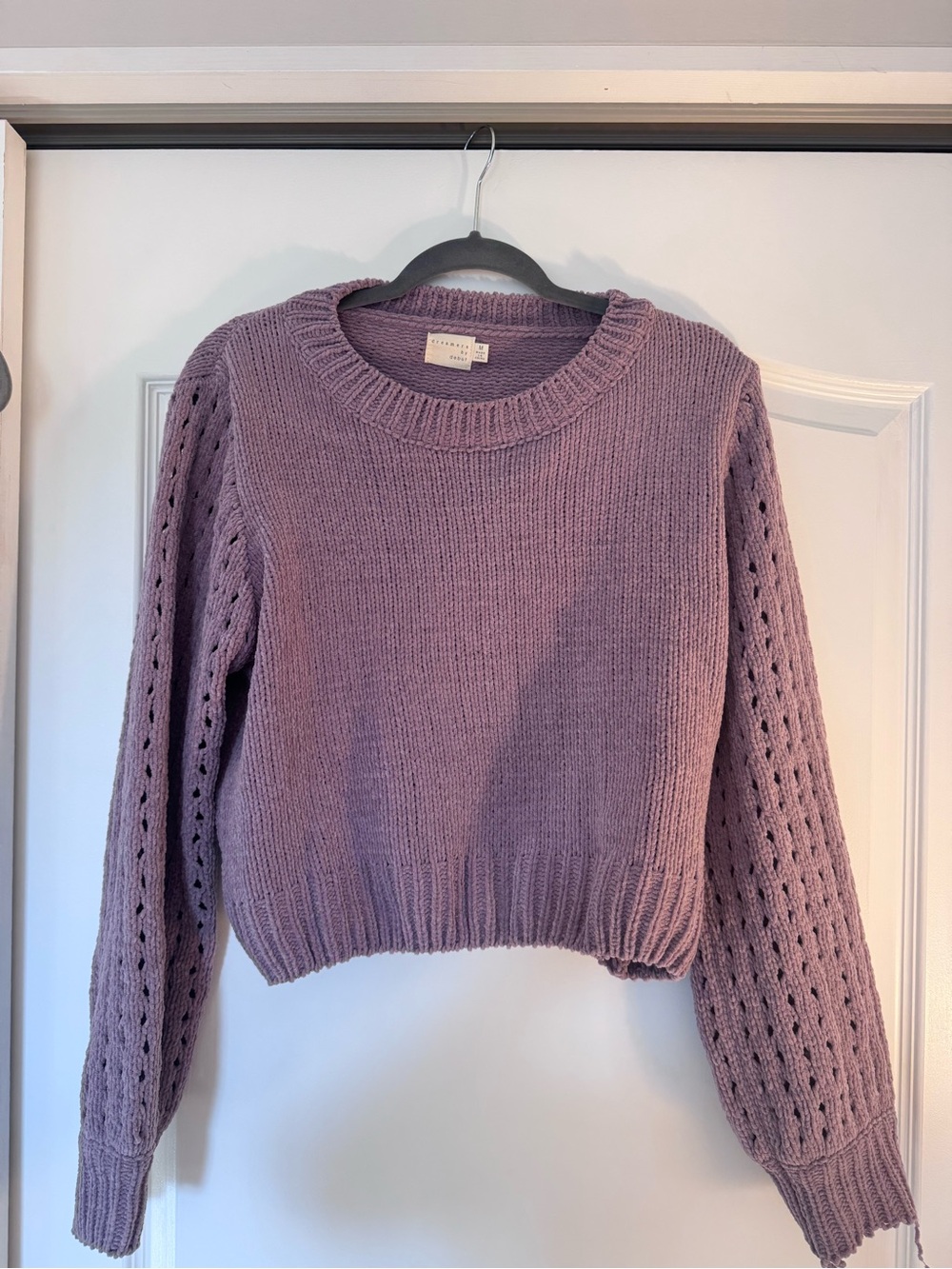 Dreamers by Debut Cozy Lavender Crewneck Sweater with Eyelet Sleeves